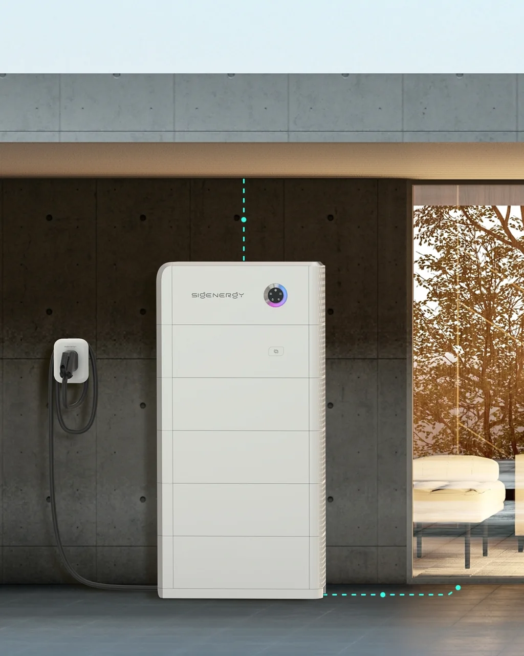 Stromspeicher und Wallbox an der Außenwand eines Wohnhauses