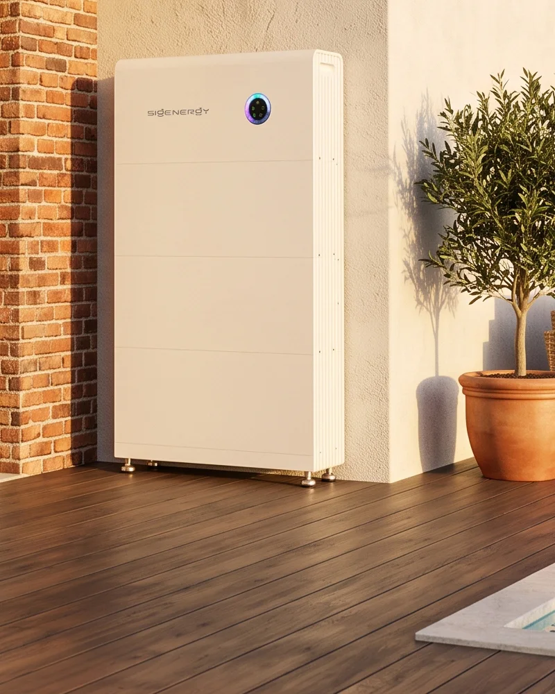 Sigenergy-Stromspeicher an der Terrasse eines Wohnhauses
