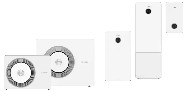 Bosch Compress 5800i AW Produktfamilie mit zwei Außengeräten und drei Inneneinheiten