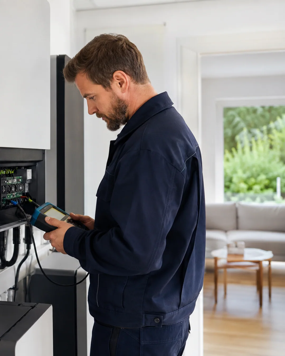 Servicetechniker prüft fachgerecht eine Energieanlage